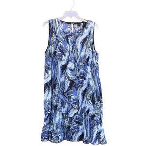 Kensie Marbled Blue Black Grey Shift Short Flowy Dress Size XL